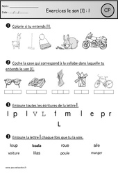 Exercices – Son l – Cp – Etude des sons – Cycle 2 - PDF à imprimer