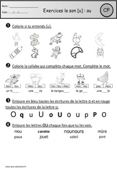 Exercices – Son u - ou – Cp – Etude des sons – Cycle 2 - PDF à imprimer