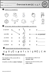 Exercices – Son s - c, ç, t – Cp – Etude des sons – Cycle 2 - PDF à imprimer