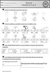 Exercices – Sons pl, bl, cl, gl, fl – Cp – Etude des sons – Cycle 2