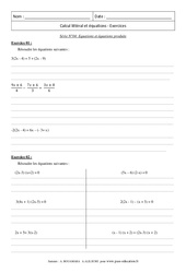 Equations et équations produits – 3ème – Révisions – Brevet des collèges - PDF à imprimer