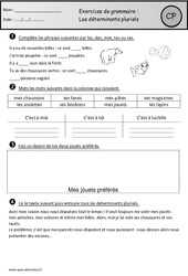 Déterminants pluriels – Exercices – Cp – Grammaire – Cycle 2 - PDF à imprimer