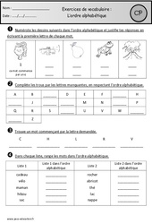 Exercices - Ordre alphabétique – Cp – Vocabulaire – Cycle 2 - PDF à imprimer
