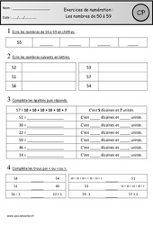 Révisions - Nombres de 50 à 59 – Cp – Cycle 2 - PDF à imprimer
