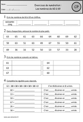 Révisions - Nombres de 60 à 69 – Cp – Cycle 2 - PDF à imprimer