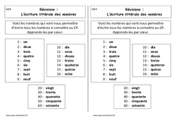Ecriture littérale des nombres de 0 à 99 – Cp – Leçon - PDF gratuit à imprimer