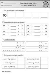 Exercices - Nombres de 90 à 99 – Cp – Cycle 2 - PDF à imprimer