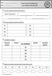 Révisions - Nombres de 90 à 99 – Cp – Cycle 2 - PDF à imprimer