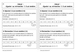 Ajouter ou retrancher 1 à un nombre - Cp - Leçon - PDF gratuit à imprimer