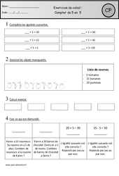 Exercices - Compter de 5 en 5 – Cp – Calcul – Cycle 2 - PDF à imprimer