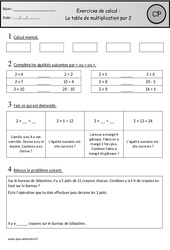 Exercices - Table de multiplication par 2 – Cp – Cycle 2