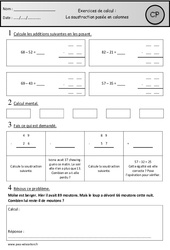 Révisions - Soustraction posée en colonnes – Cp – Calcul – Cycle 2 - PDF à imprimer