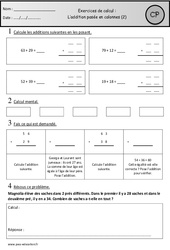 Révisions - Addition posée en colonnes avec retenue – Cp - Cycle 2 - PDF à imprimer