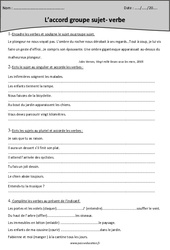 Exercices avec correction - Accord groupe sujet- verbe - Cm2 - PDF à imprimer