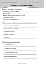 Exercices avec correction – Types et formes de phrase  – Cm2 - PDF à imprimer