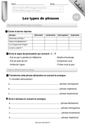 Types de phrases - CE2 - Evaluation - Bilan - PDF à imprimer