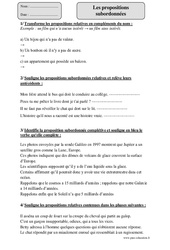 Propositions subordonnées – Cm2 – Fiche d’exercices avec correction - PDF à imprimer