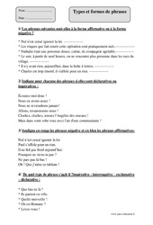 Types et formes de phrases – Cm2 – Fiche d’exercices avec correction - PDF à imprimer