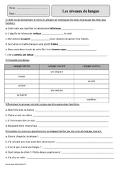 Niveaux de langue – Cm2 – Fiche d’exercices avec correction - PDF à imprimer
