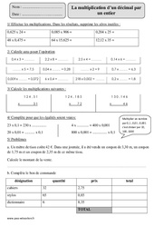 Multiplication d’un décimal par un entier – Cm2 – Exercices à imprimer