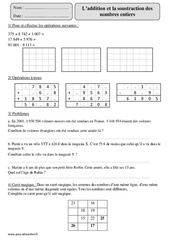 Addition et soustraction des nombres entiers – Cm2 – Exercices avec correction - PDF à imprimer