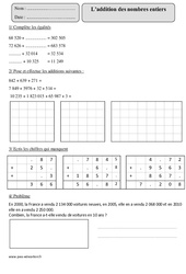 Addition des nombres entiers – Cm2 – Exercices avec correction - PDF à imprimer