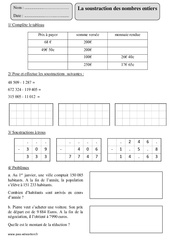 Soustraction des nombres entiers – Cm2 – Révisions à imprimer