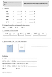 Litre - Contenances - Mesures de capacité – Cm2 – Exercices  - PDF à imprimer