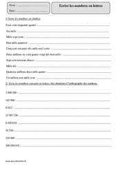 Ecrire les nombres en lettre – Cm2 - Exercices avec correction - PDF à imprimer