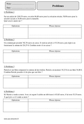 Différence - Soustraction de décimaux - Problèmes – Cm2 – Exercices  - PDF à imprimer