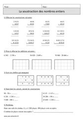 Soustraction des nombres entiers – Cm1 – Exercices à imprimer