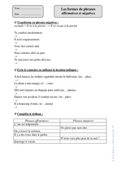 Affirmatives - Négatives – Formes de phrases - Cm1 – Exercices avec correction - PDF à imprimer