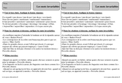 Mots invariables - Ce2 - Exercices avec correction - PDF à imprimer