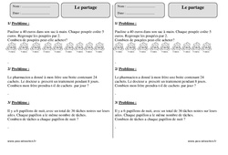 Partage – Division -  Ce2 – Exercices - Problèmes  - PDF à imprimer