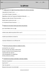 Phrase nominale - Phrase verbale - Phrase non verbale - Cm1 - Exercices - PDF à imprimer