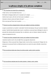 Phrase simple - Phrase complexe - Cm1 - Exercices  - PDF à imprimer