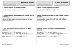 Ranger un nombre – Ce2 – Révisions nombres croissants et décroissants - PDF à imprimer