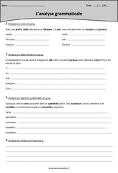 Analyse grammaticale – Cm2 – Fiche d’exercices  - PDF à imprimer