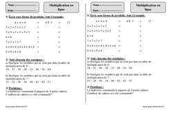 Multiplication en ligne – Ce1 – Exercices  - PDF à imprimer