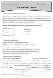 Accord sujet - verbe - Cm1 - Exercices corrigés  - PDF à imprimer