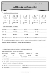Nombres entiers - Addition - Cm1 - Exercices  - PDF à imprimer