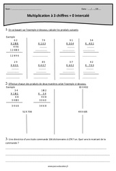 Multiplication à 3 chiffres + 0 intercalé - Cm1 - Exercices