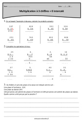 0 intercalé - Multiplication à 3 chiffres - Cm1 - Exercices avec correction