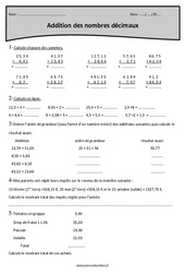 Addition des nombres décimaux - Cm1 - Exercices à imprimer