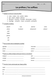 Préfixes - Suffixes - Cm1 - Exercices avec correction - PDF à imprimer
