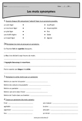 Mots synonymes - Cm1 - Exercices avec correction - PDF à imprimer