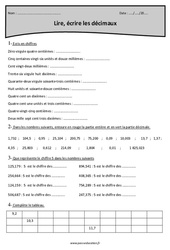 Lire, écrire les décimaux - Cm2 - Exercices avec correction - PDF à imprimer