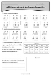 Additionner et soustraire les nombres entiers - Cm2 - Exercices - PDF à imprimer