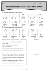 Nombres entiers - Addition et soustraction – Cm2 – Exercices  - PDF à imprimer