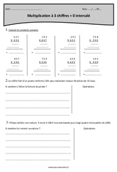 Multiplication à 3 chiffres + 0 intercalé - Cm2 - Exercices corrigés - PDF à imprimer